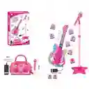 Juguete Guitarra Eléctrica Con Micrófono Mp3 Bolso 8027 Rosa