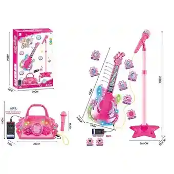 Juguete Guitarra Eléctrica Con Micrófono Mp3 Bolso 8027 Rosa