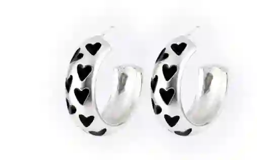 Candongas Chunky Silver Heart Black