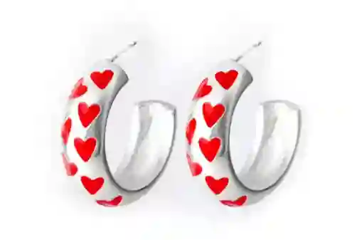 Candongas Chunky Silver Heart Red