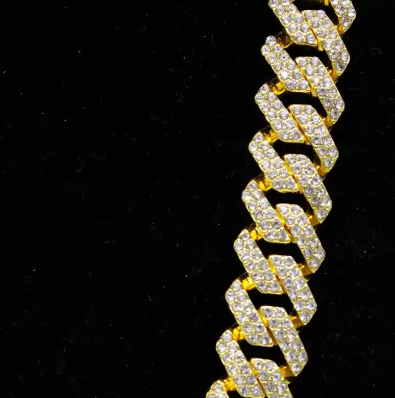 Pulsera Manilla Cubana Gruesa Piedras Brillantes Lujo 20cm