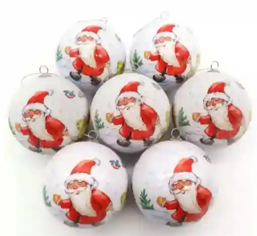 Bolas Navideñas Set X7 Esferas 7.5 Cm Santa Claus Navidad