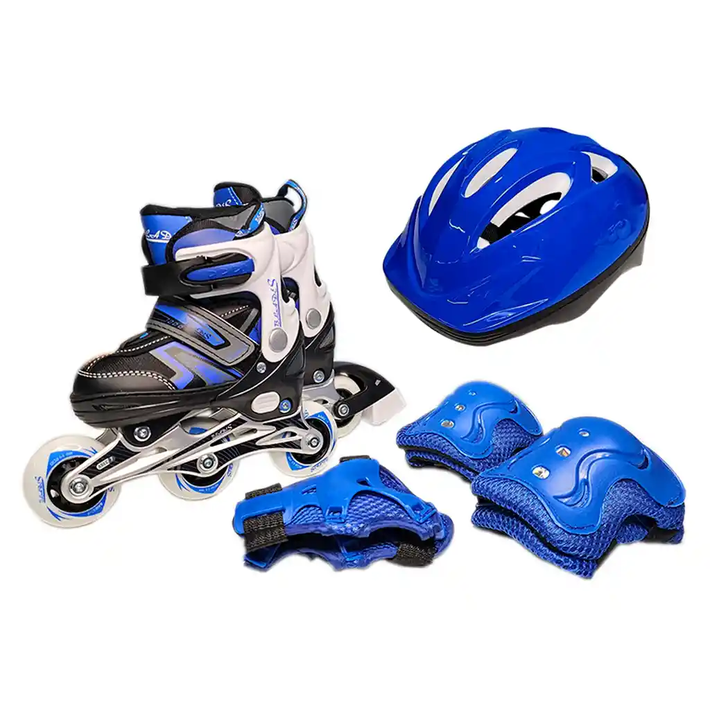 Kit Patines Semiprofesionales Blades Casco Y Protección Azul 27-30