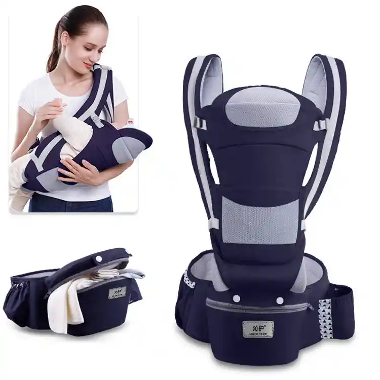 Cargador Canguro Ergonomico Para Bebe Soporte Lumbar Asiento Azul