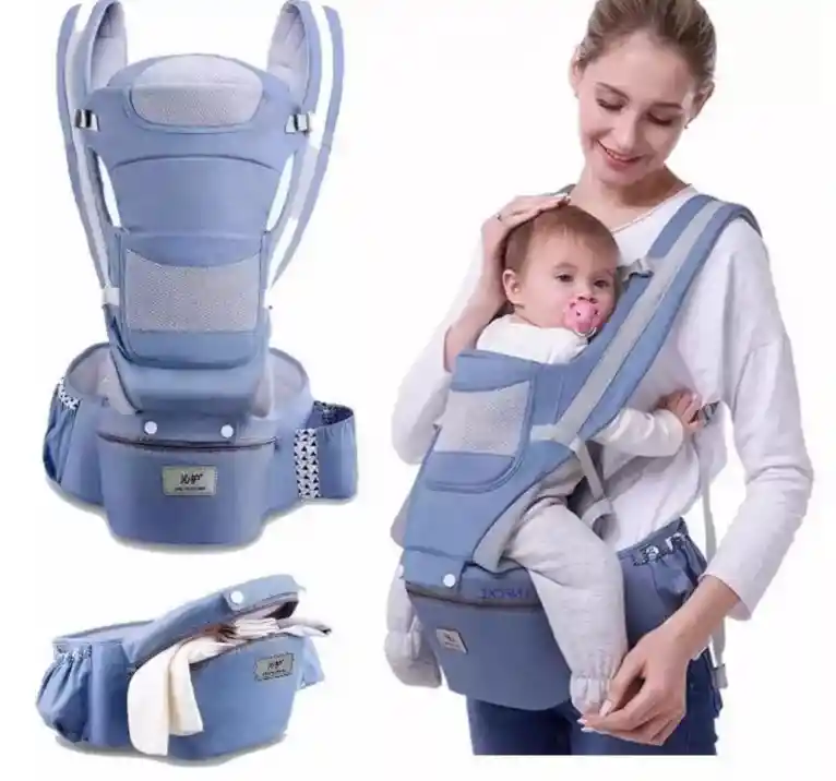 Cargador Canguro Ergonomico Para Bebe Soporte Lumbar Asiento Azul