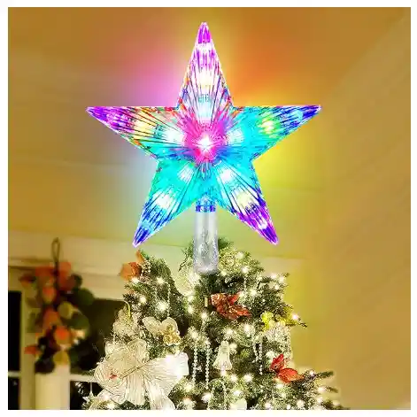 Estrella 5 Puntas Para Árbol De Navidad Grande Luz Led Multicolor Acrílica