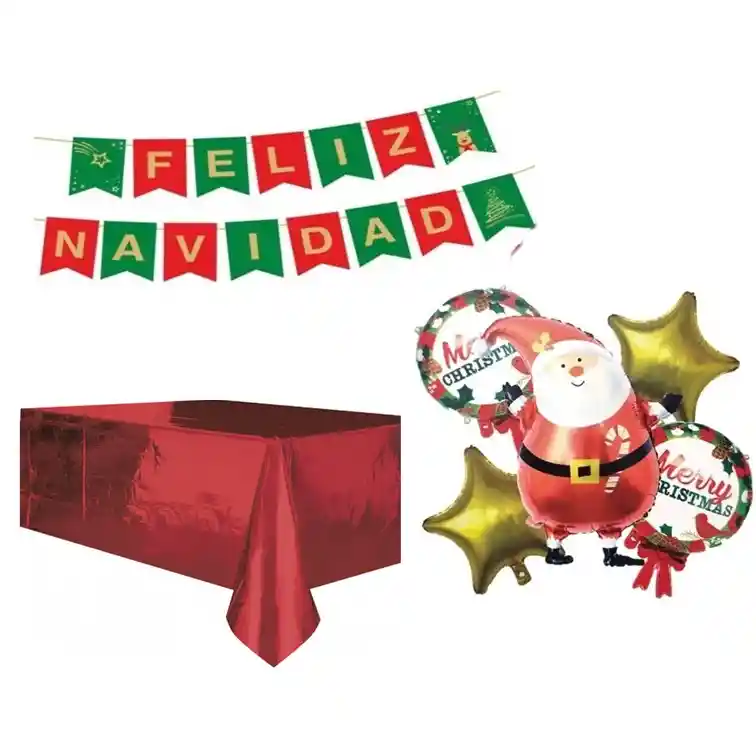 Kit Navideño - Navidad - Globos Papa Noel +guirnalda