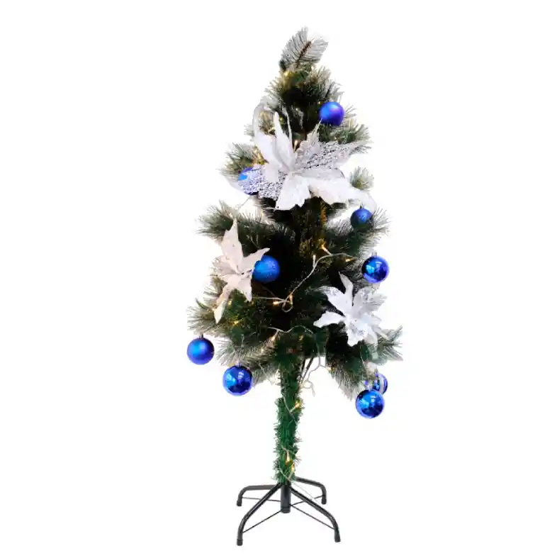 Set Navideño Árbol 130 Cm + Decoración 10 Bolas Y 4 Flores