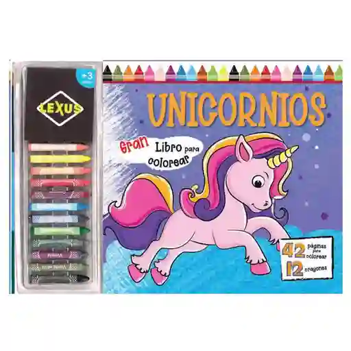 Gran Libro Para Colorear Unicornios Con 12 Crayolas Lexus