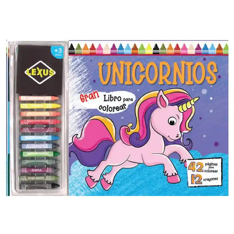 Gran Libro Para Colorear Unicornios Con 12 Crayolas Lexus