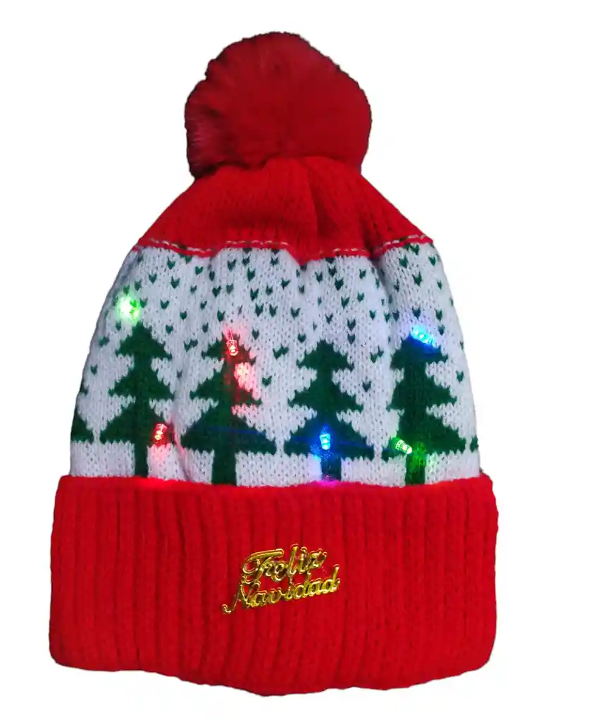 Gorro De Navideño Térmico Hilo Lana Tejido Niñ@ Con Aplique Muñeco Enfrente Navidad Fiestas Luz