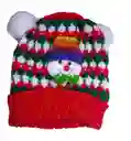 Gorro De Navideño Térmico Hilo Lana Tejido Niñ@ Con Aplique Muñeco Enfrente Navidad Fiestas Luz