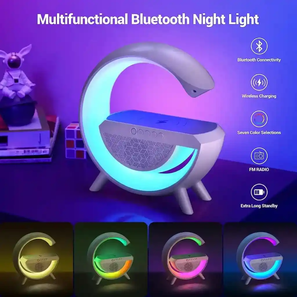 Parlante Altavoz Bluetooth Inteligente Con Carga Inalámbrica Luz Colorida							