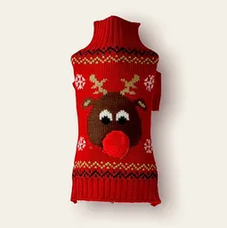 Sweater Navideño Para Perro O Gato Renito Rojo Pompon