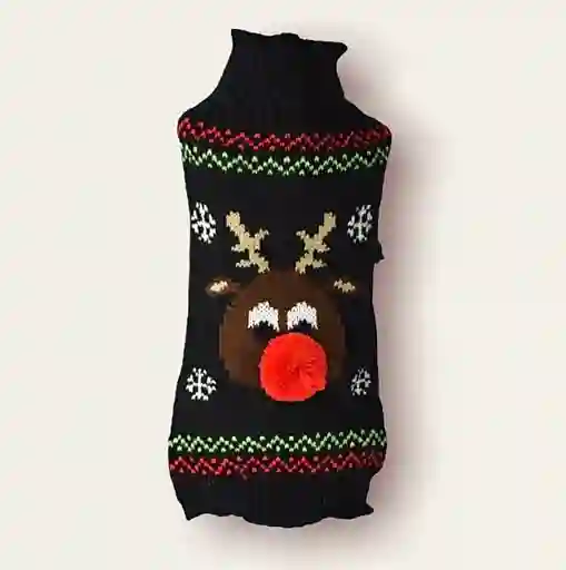 Sweater Navideño Para Perro O Gato Renito Negro Pompon