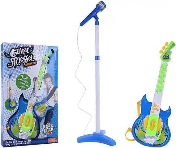 Guitarra Con Botones Micrófono Pie Para Niños Y Niñas