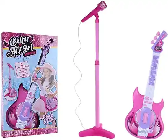 Guitarra Con Botones Micrófono Pie Para Niños Y Niñas