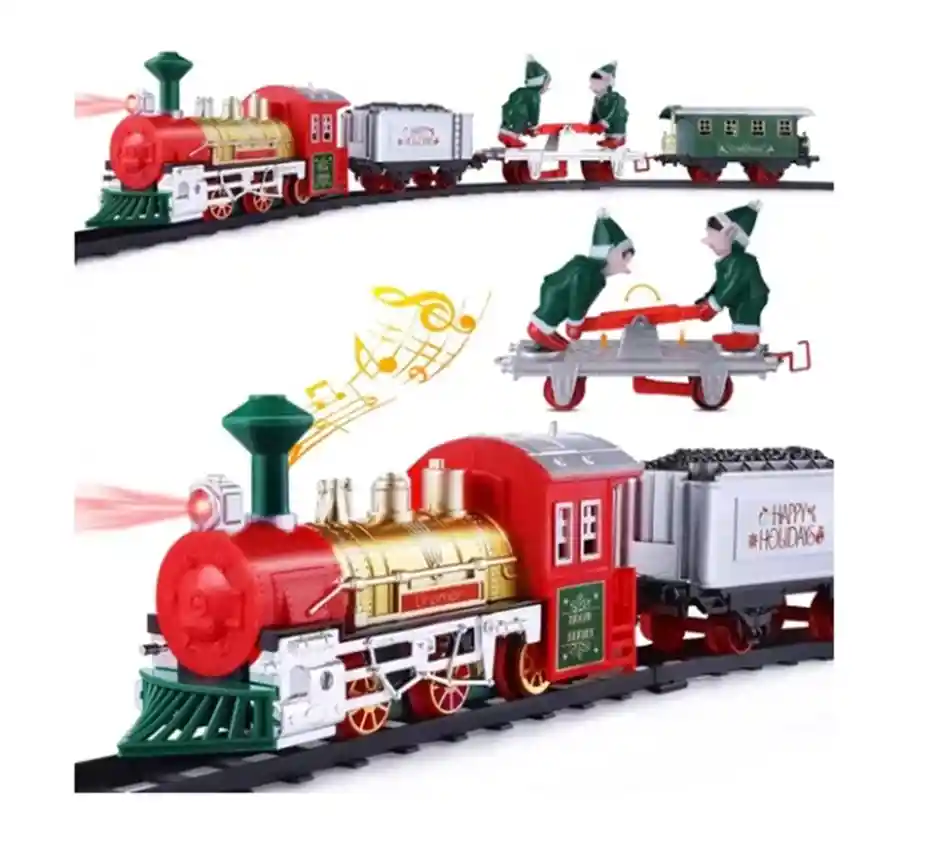 Tren Navideño Con Luces Y Sonido, Con Elfos, 16pz Y 153cm