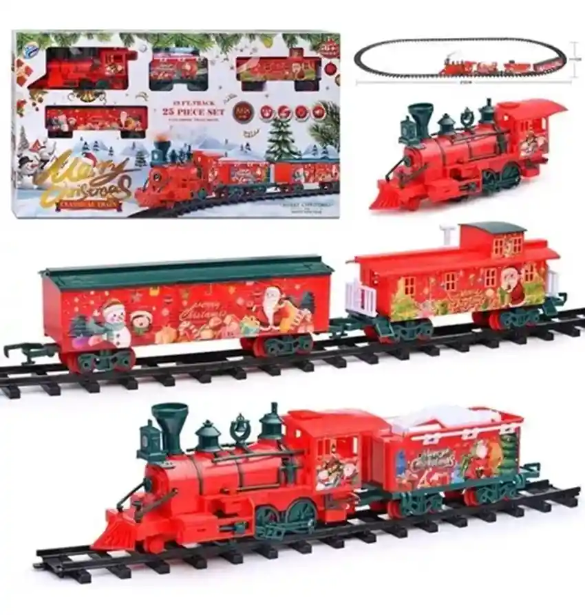 Tren Navideño Con Humo Luces Y Sonido Recargable 25pz 568cm