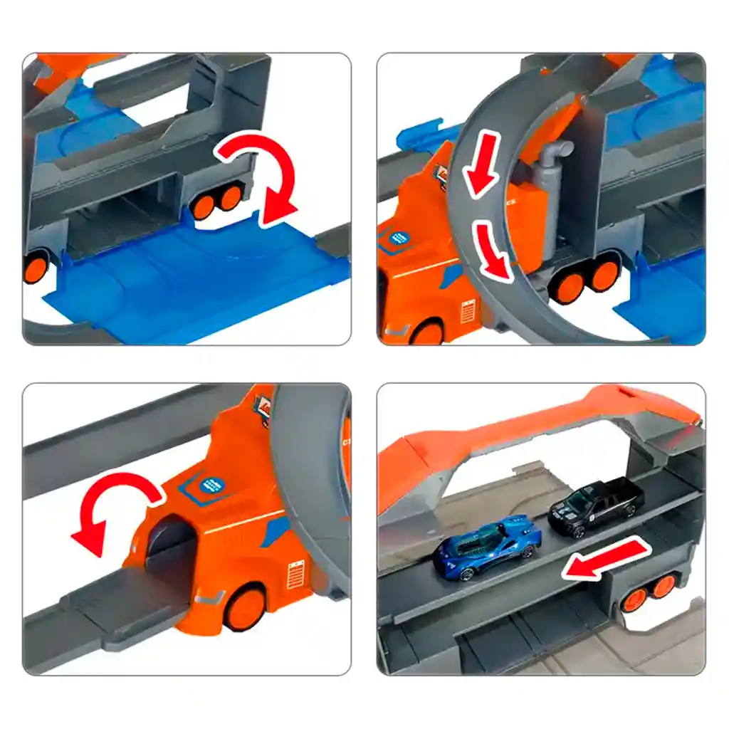 Tractomula Juguete 3 En 1 Pista Carro Maleta Estacionamiento Naranja Ciudad Xg879-113