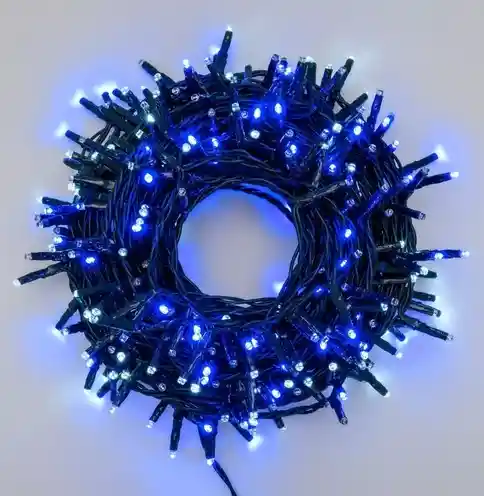 Luces De Navidad Lineal Azul X 100 Bombillos Cable Verde