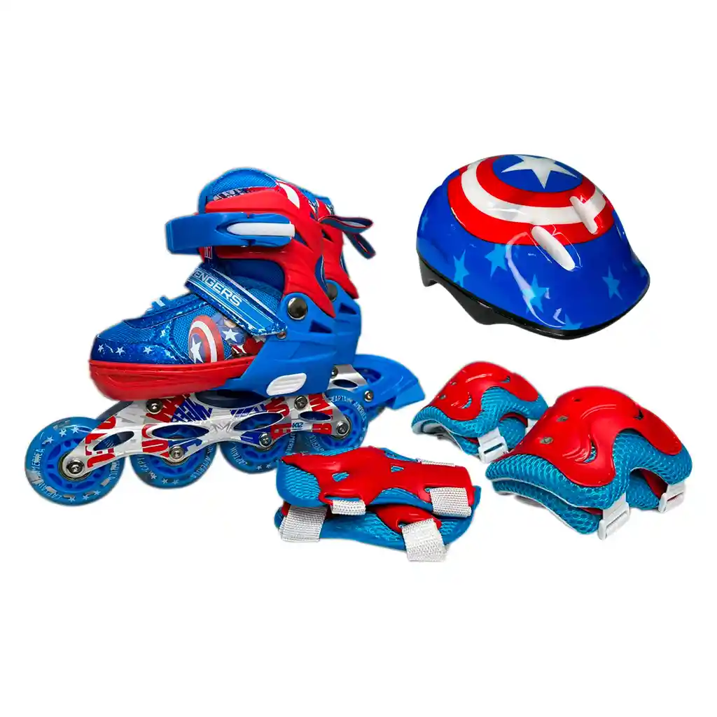 Kit Patines Ajustables Capitán América Niños + Casco Proteccion