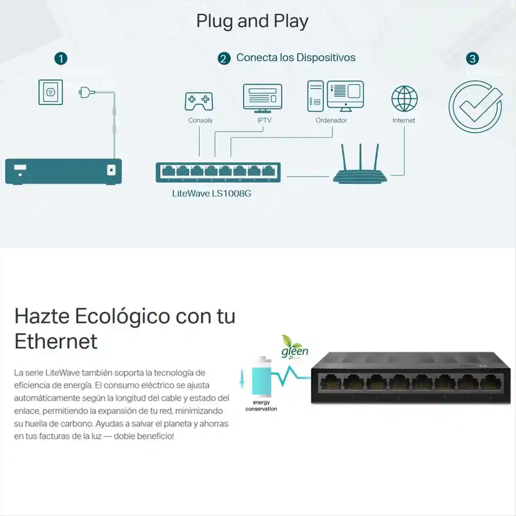 Switch Escritorio Litewave 8 Puertos Gigabit Tp-link Ls1008g