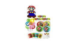 Kit Fiesta Super Mario Bros Piñata Vasos Plato Banderin Globos