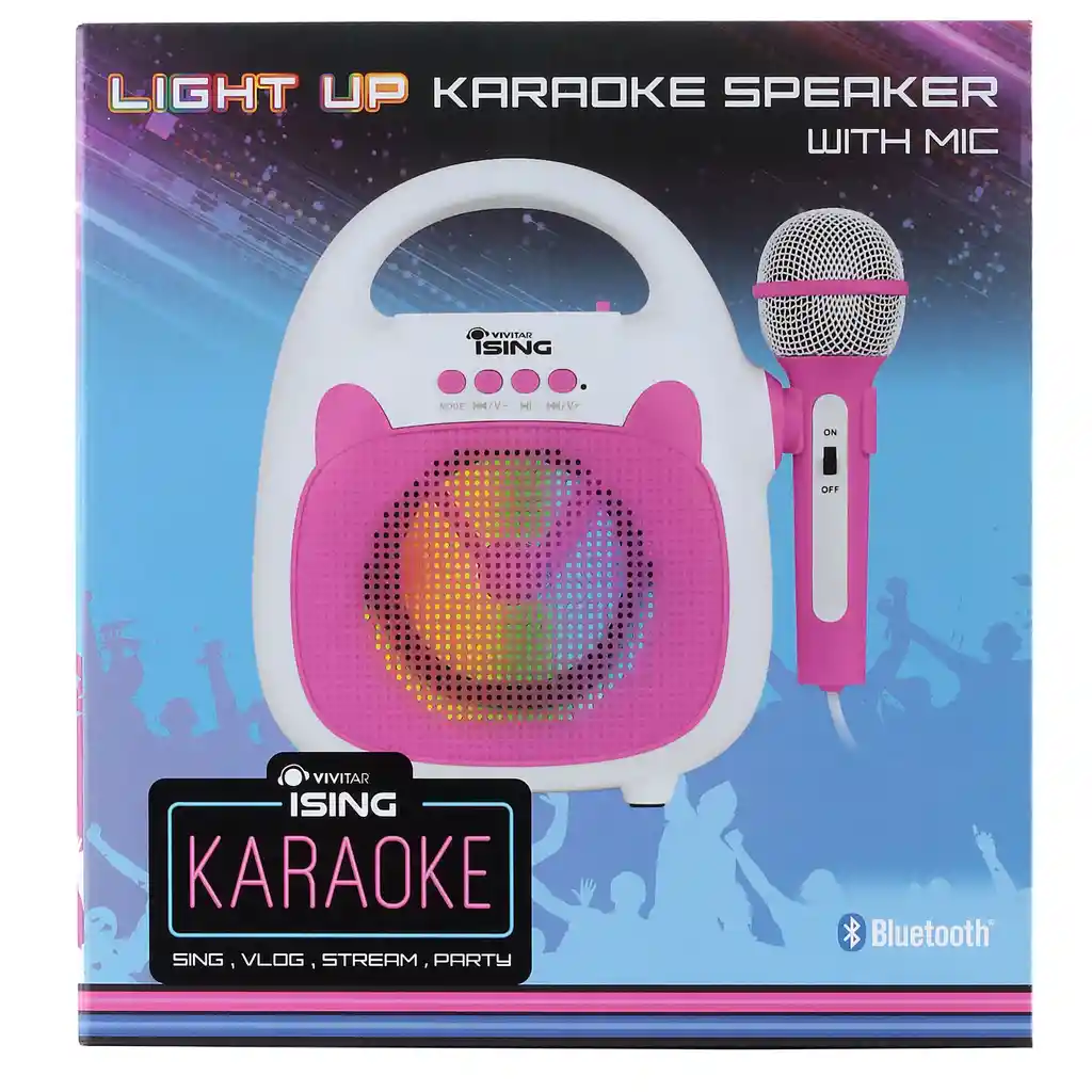 Parlante Karaoke Vivitar Bluetooth Con Luz Led Hasta 12 Hrs Color Rosa