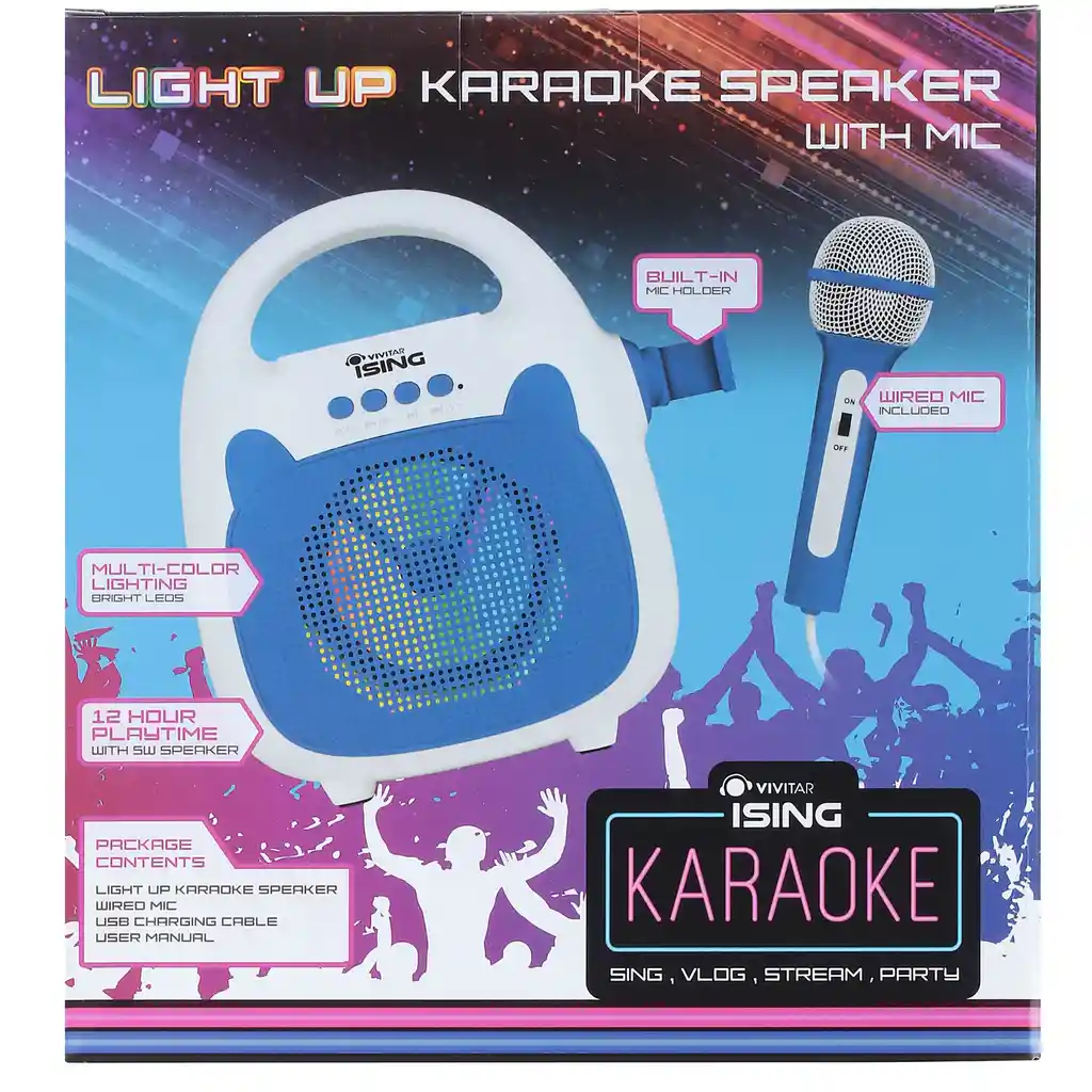 Parlante Karaoke Vivitar Bluetooth Con Luz Led Hasta 12 Hrs Color Azul