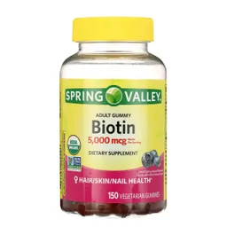 Spring Valley Biotina Salud Del Cabello, Piel Y Uñas Usda Organic Con Sabor Arándano 5000 Mcg, 150 Gomitas