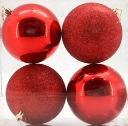 Set Bolas De Navidad Rojas Brillantes Y Escarchadas X12 Unidades