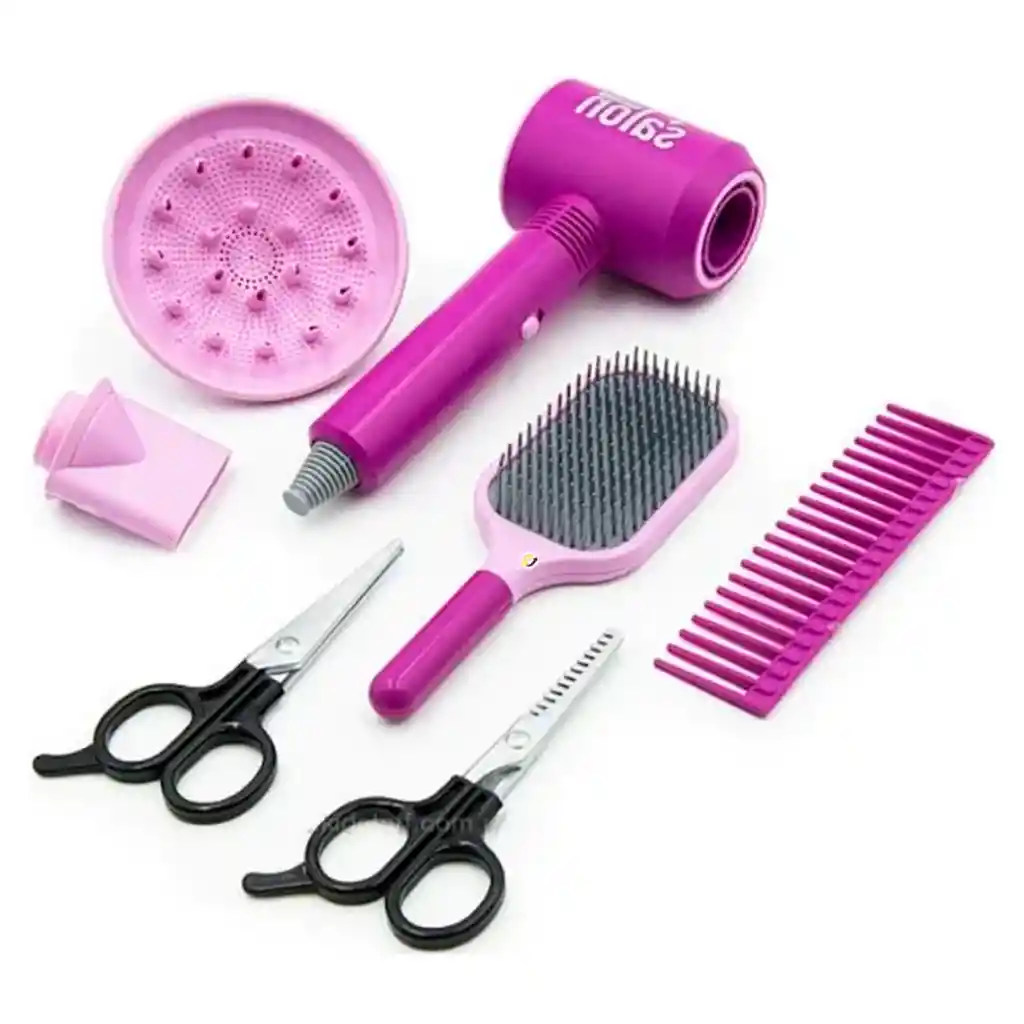 Set X6 Peluquería Secador Cepillo Peine Tijeras Juguete Accesesorios