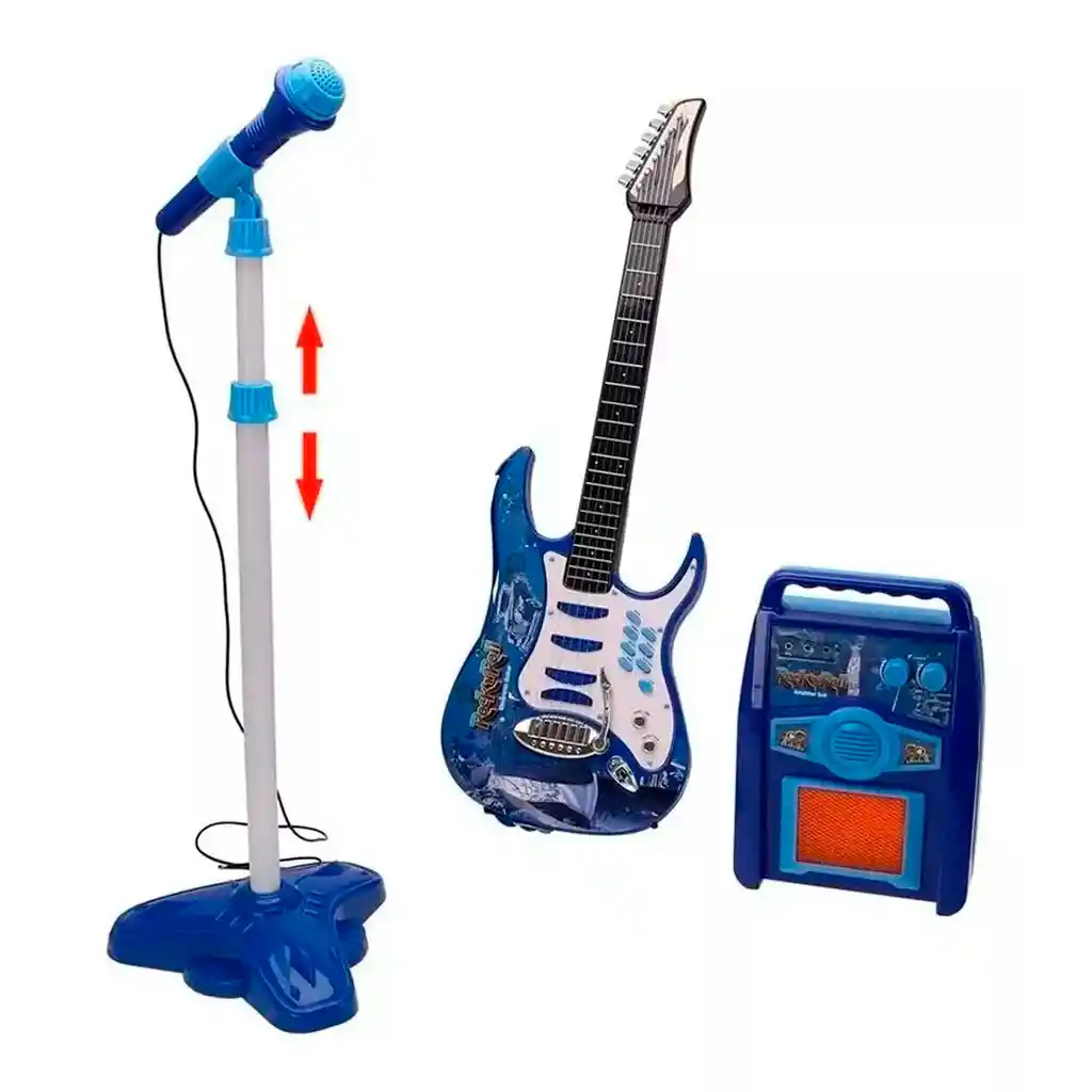 Guitarra Eléctrica De Juguete Micrófono Parlante Niños Rock Azul