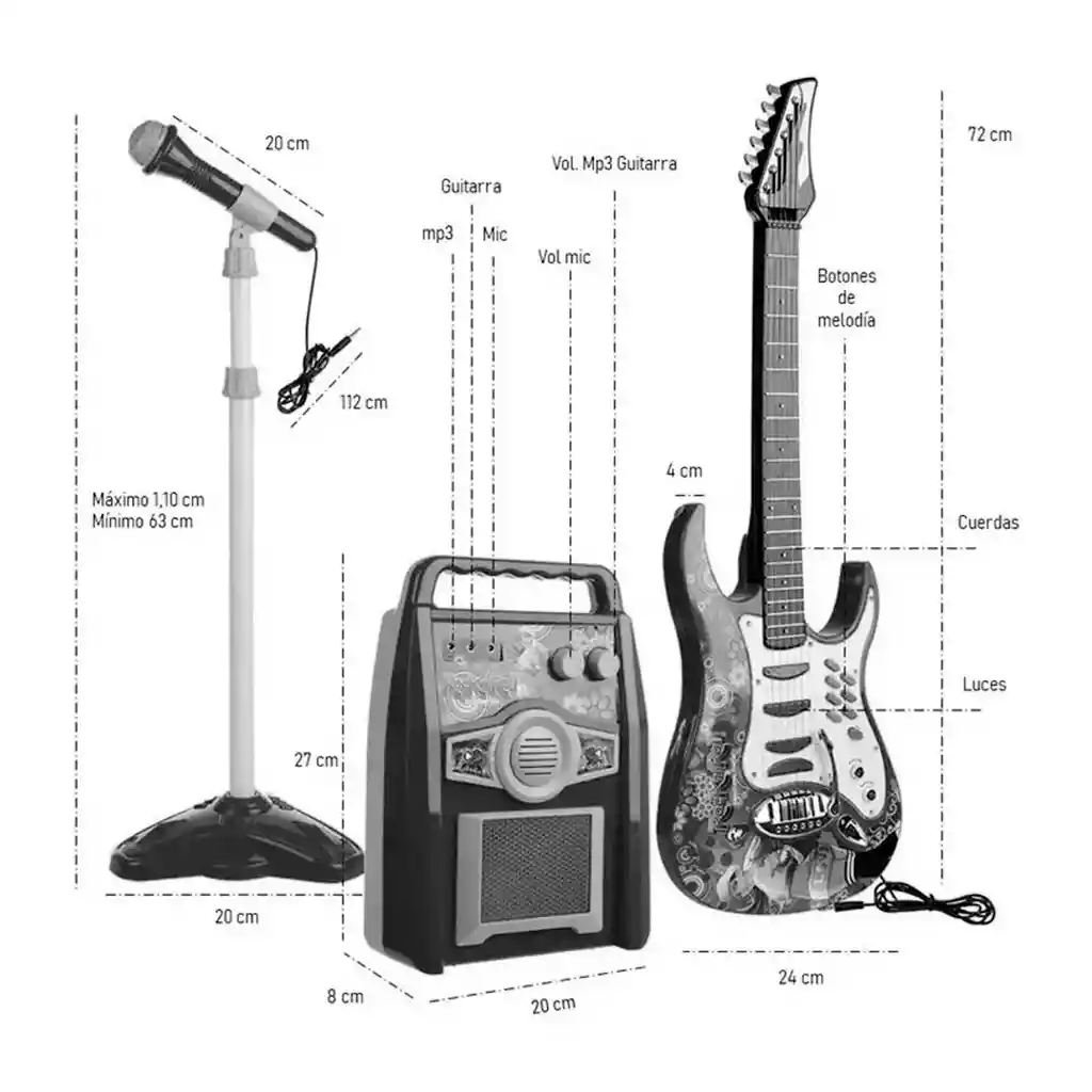 Guitarra Eléctrica De Juguete Micrófono Parlante Niños Rock Azul