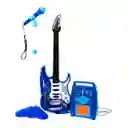 Guitarra Eléctrica De Juguete Micrófono Parlante Niños Rock Azul