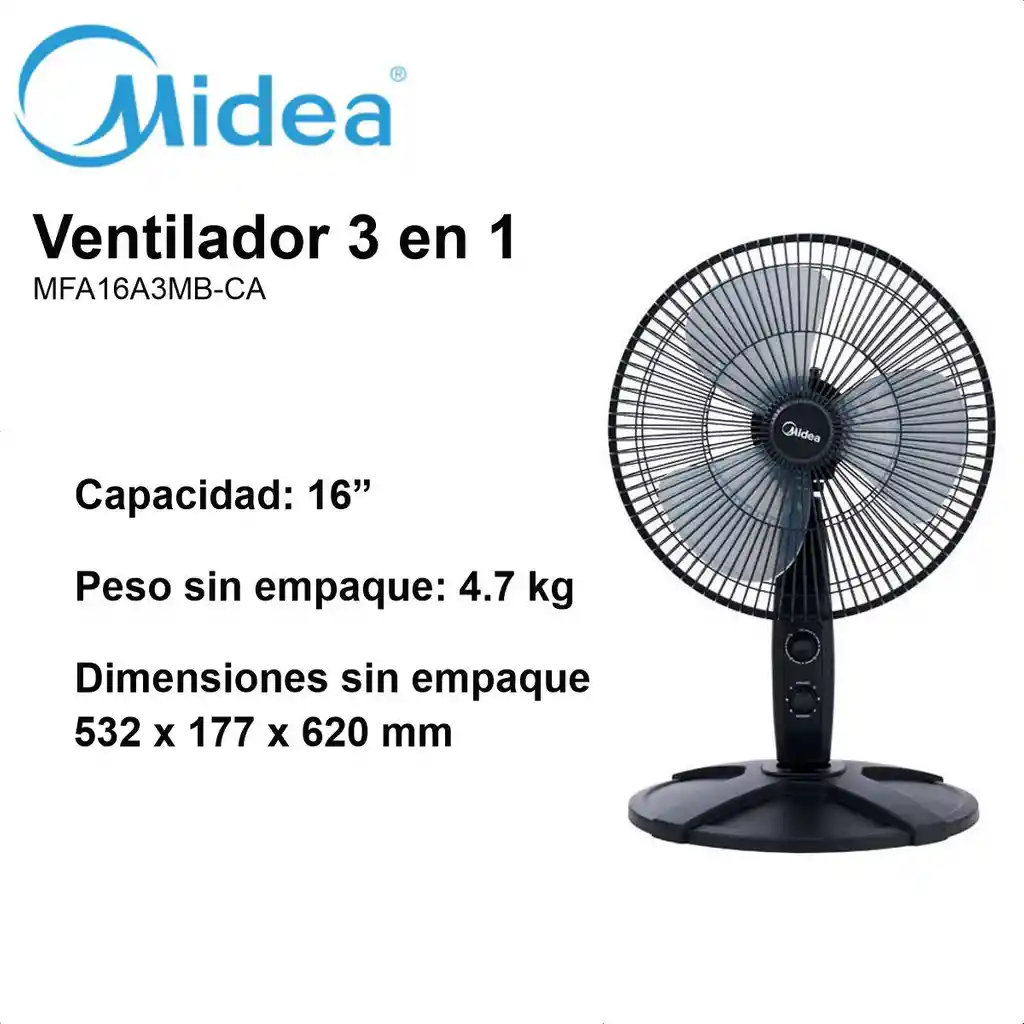 Ventilador 16 Midea 3en1 De Piso, Mesa Y Pared / Timer 2h