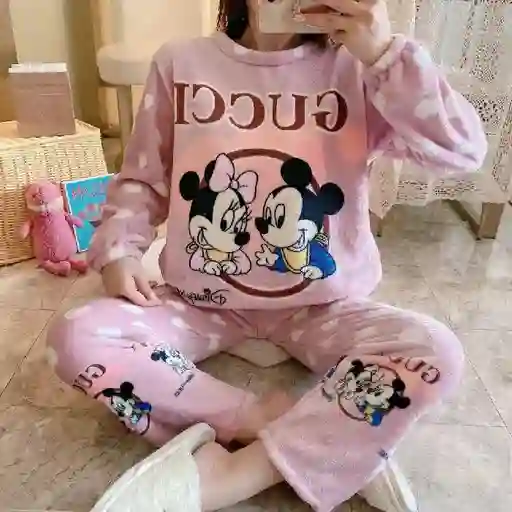 Pijama Térmica Mickey Minnie Gucci Talla Única Adulto (palo De Rosa)