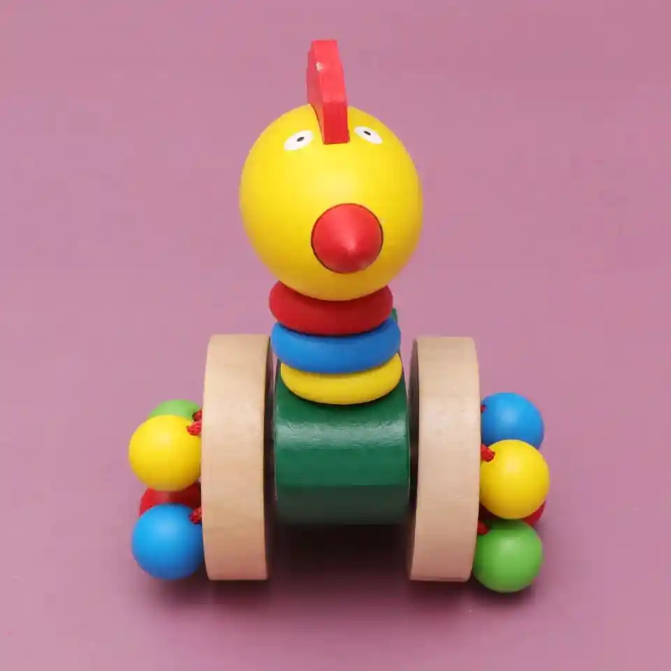 Carrito De Empuje De Madera Para Niños Pequeños Con Poste Desmontable, Carros De Dibujos Animados