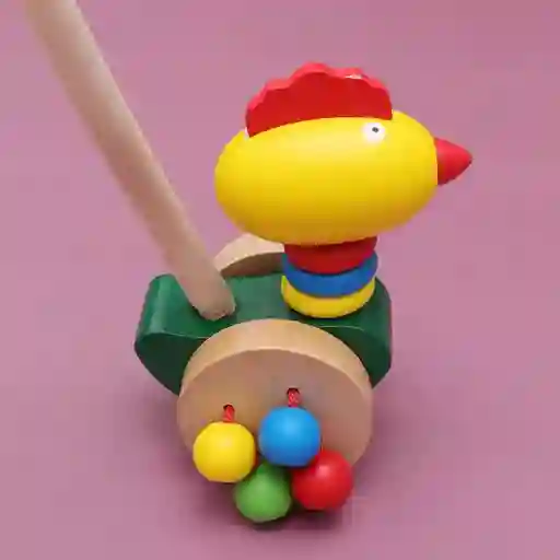 Carrito De Empuje De Madera Para Niños Pequeños Con Poste Desmontable, Carros De Dibujos Animados