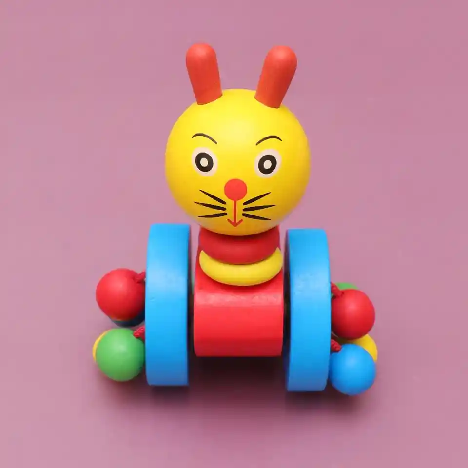 Carrito De Empuje De Madera Para Niños Pequeños Con Poste Desmontable, Carros De Dibujos Animados