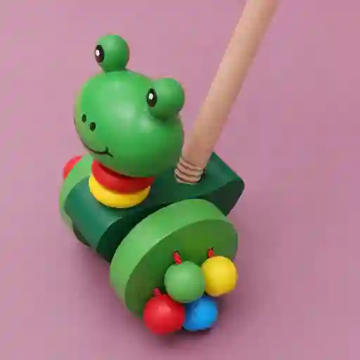 Carrito De Empuje De Madera Para Niños Pequeños Con Poste Desmontable, Carros De Dibujos Animados