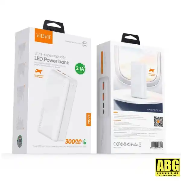 Power Bank 30.000mah Vidvie - 2 Puertos Usb Y 1 Puerto Tipo C