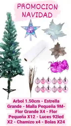 Combo De Navidad - Arbol, Luces, Flores, Estrella, Bolas, Chamizo Y Malla
