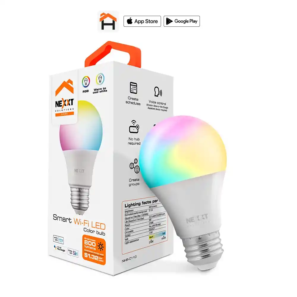 Bombillo Foco Rgb Inteligente Nexxt | Siri/alexa/google 800l