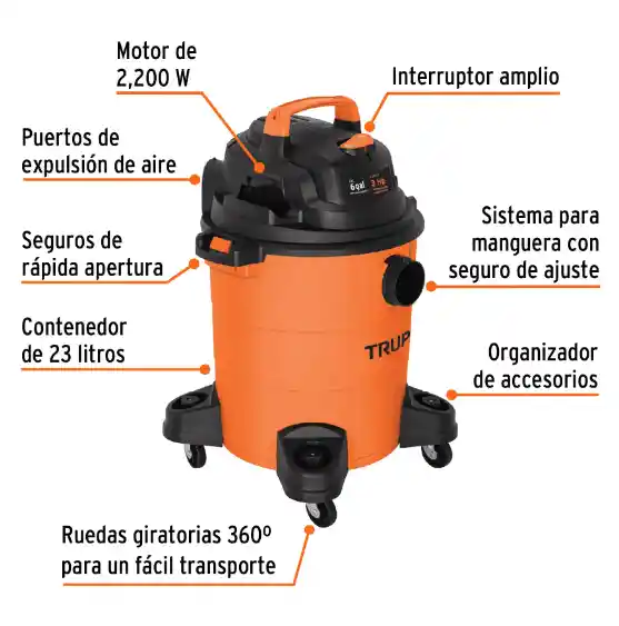 Aspiradora De Tacho Truper Asp-06 23l Naranja Y Negra 120v 60hz