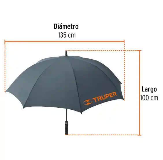 Sombrilla Automática 130cm Paraguas Truper 65012 Color Gris Oscuro Diseño De La Tela Liso