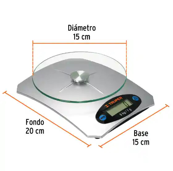Báscula Digital 5kg Doméstica Gramera De Vidrio Truper 15160 Capacidad Máxima 5 Kg Color Plateado