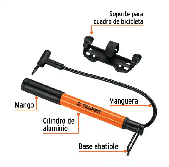 Inflador Manual Portátil Truper Bom-mi Para Pelotas Color Naranja/negro 60psi