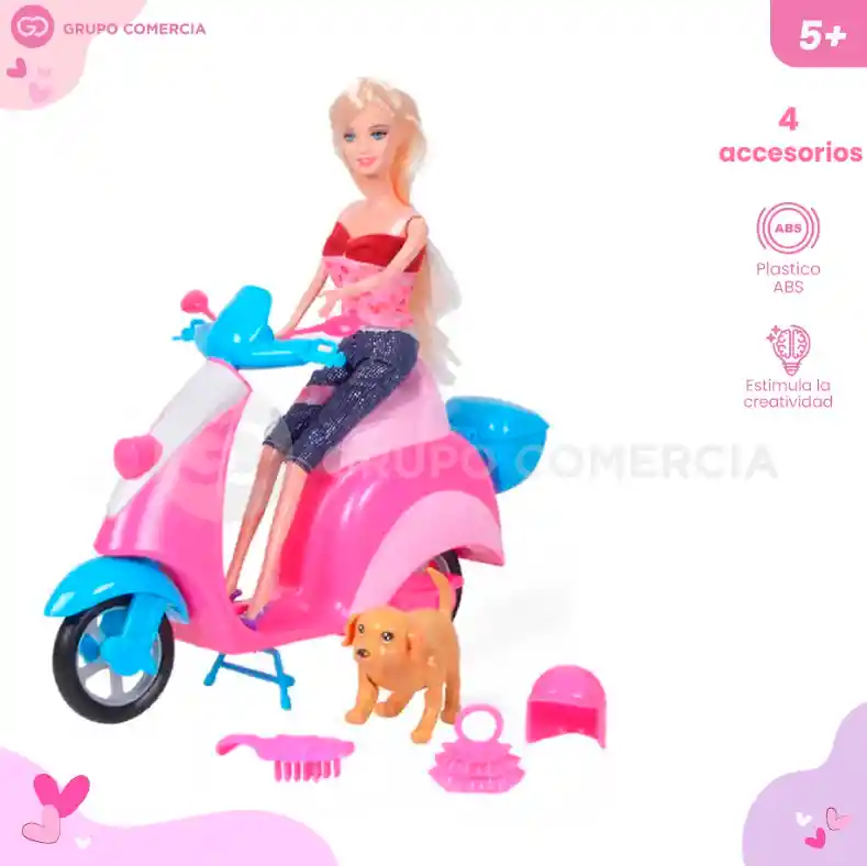 Muñeca Princesa Con Moto Y Cachorro Juguete Para Niñas